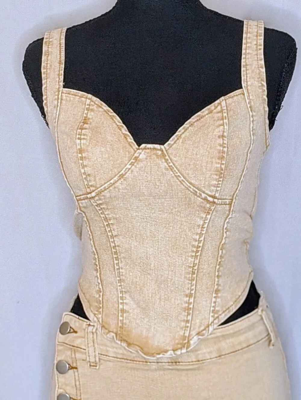 Cream Denim Corset & Mini Skirt Set, Size Small- Coastal Cowgirl